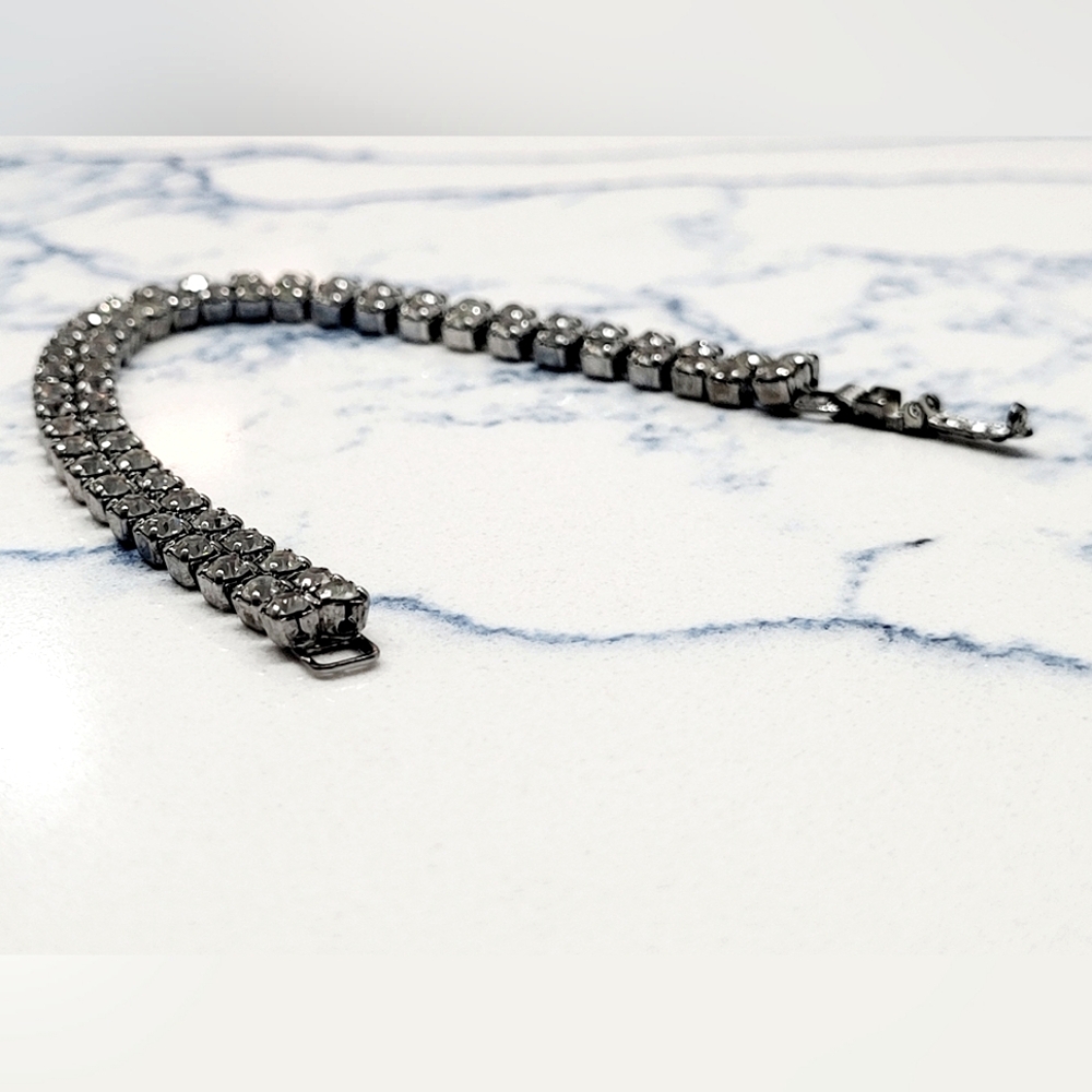 VINTAGE Double rhinestone chain link tennis bracelet, 7" - Picture 5 of 16